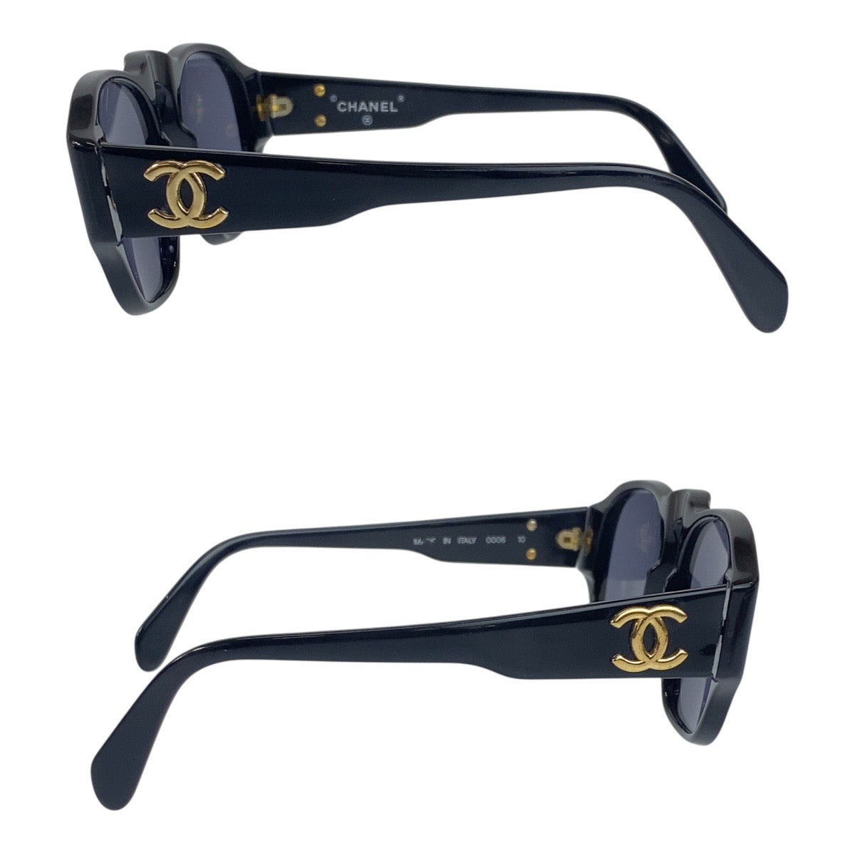 19908
CHANEL シャネル ヴィンテージ ココマーク ブラック ゴールド金具 プラスチック 0006 10 サングラス 男女兼用 ウェリントン レディース ABP20