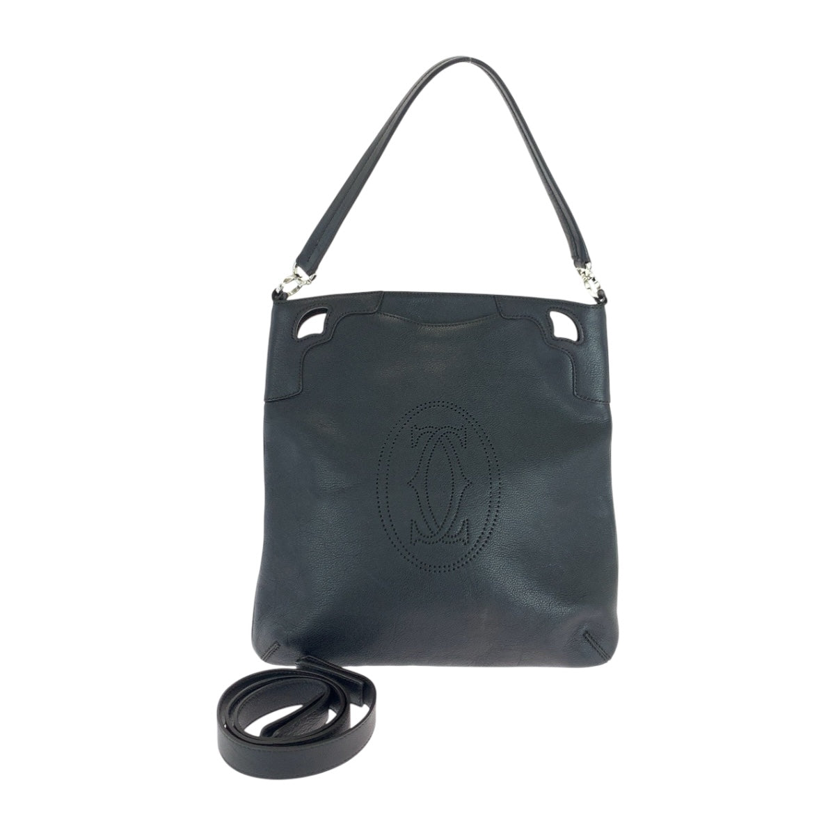 19912
CARTIER カルティエ マルチェロ ブラック 黒 シルバー金具 レザー ショルダーバッグ 2way レディース ABP48