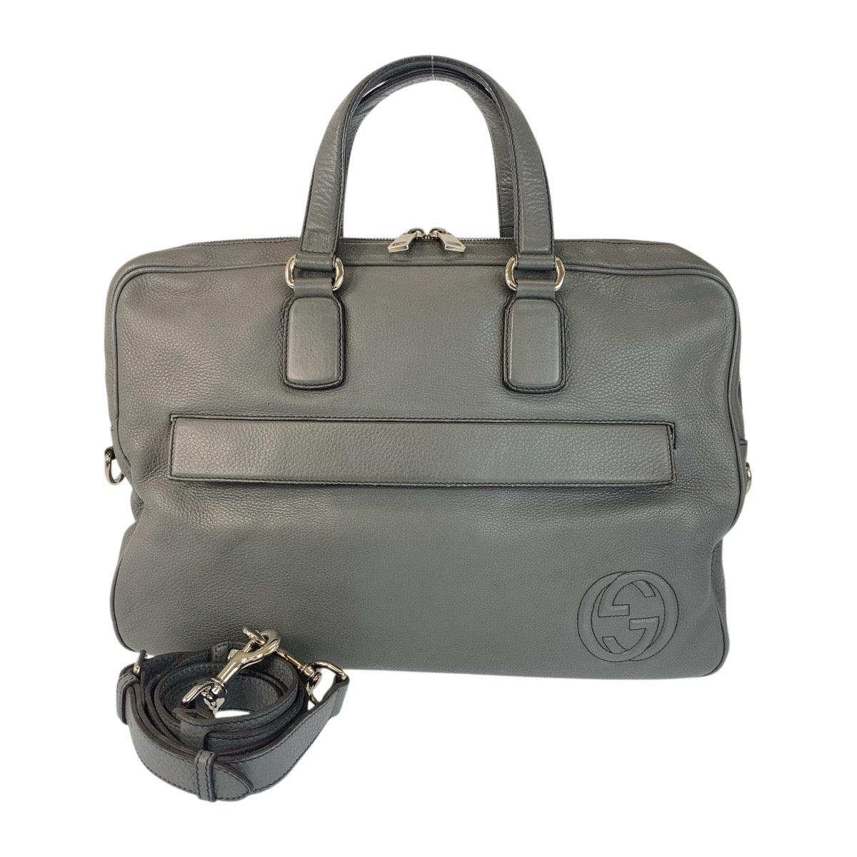 19913
GUCCI Soho Gray Silver Hardware Leather 322057 Business Bag Shoulder Bag Briefcase 2WAY Men's AB59
