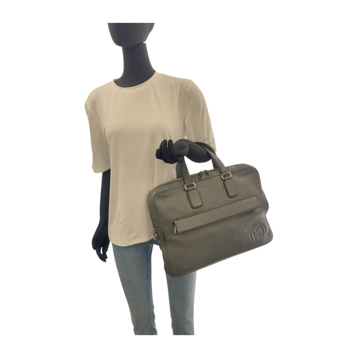 19913
GUCCI Soho Gray Silver Hardware Leather 322057 Business Bag Shoulder Bag Briefcase 2WAY Men's AB59