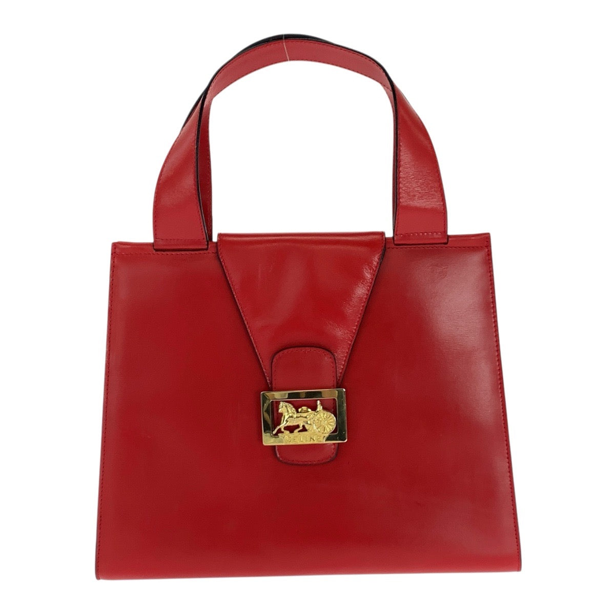 19926
CELINE セリーヌ ヴィンテージ ホースキャリッジ 馬車 レッド ゴールド金具 レザー 7/02 ハンドバッグ レディース ABP69