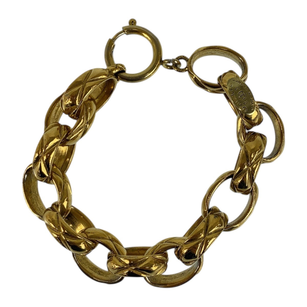 19929
CHANEL シャネル ヴィンテージ マトラッセ ゴールド メタル ブレスレット 23刻印 レディース AB43