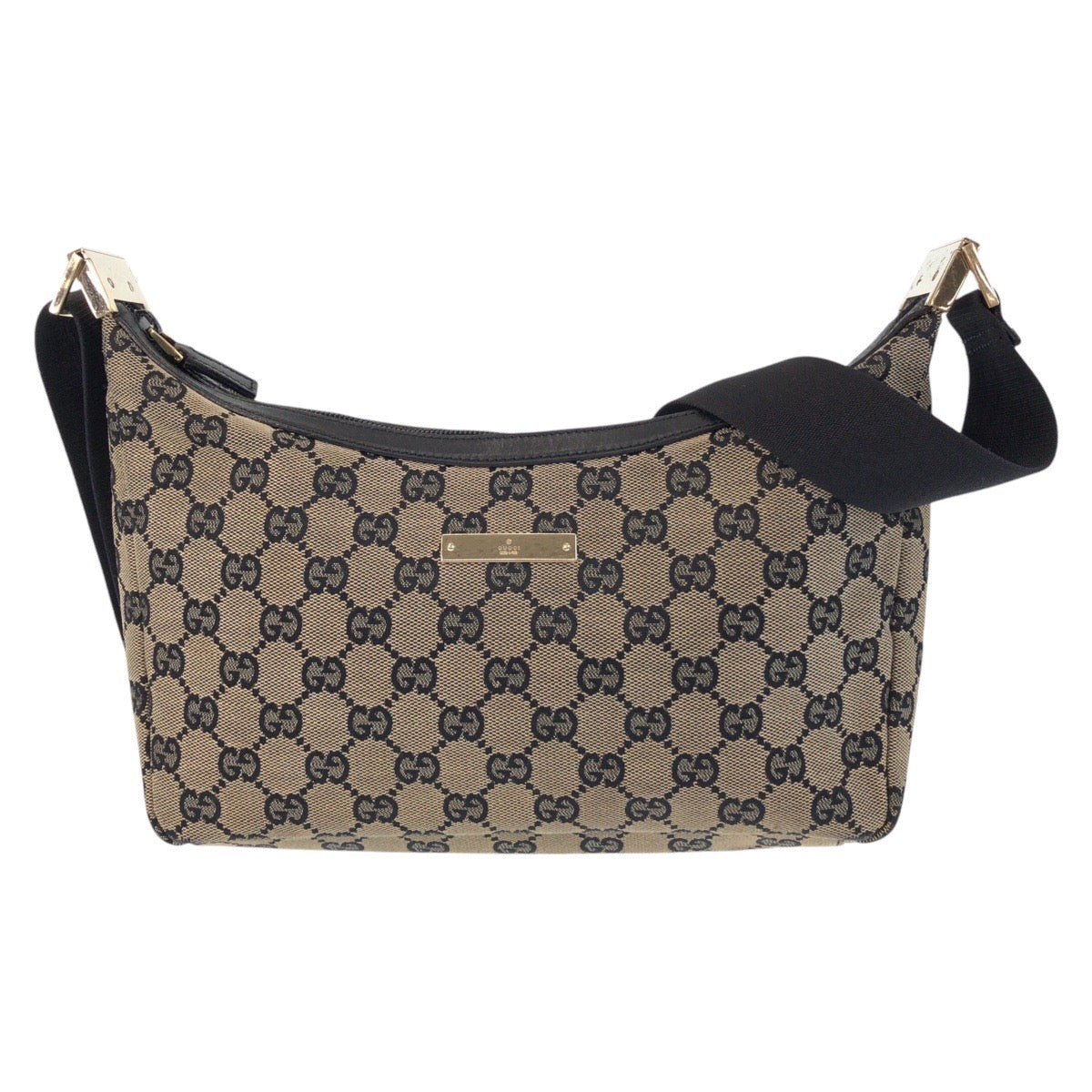 19932
GUCCI グッチ ベージュ ブラック 黒 ゴールド金具 GGキャンバス 019 0433 ショルダーバッグ ポシェット レディース AB28