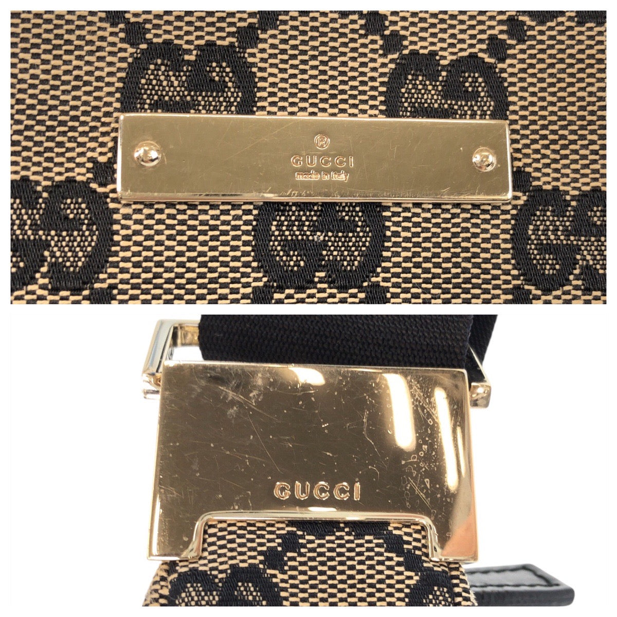 19932
GUCCI グッチ ベージュ ブラック 黒 ゴールド金具 GGキャンバス 019 0433 ショルダーバッグ ポシェット レディース AB28