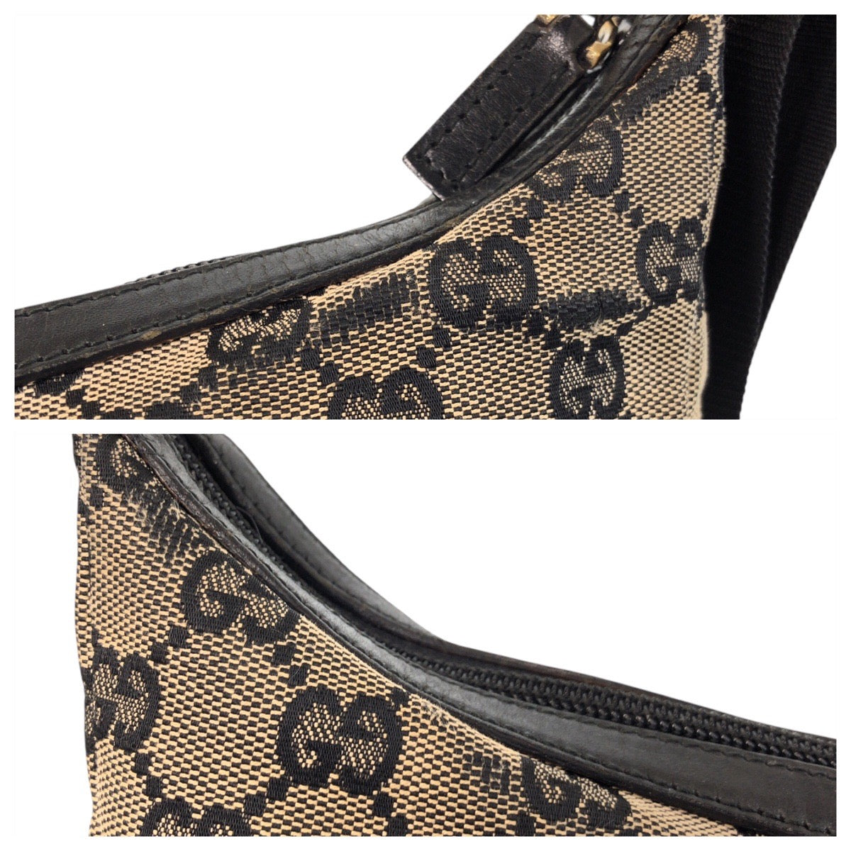 19932
GUCCI グッチ ベージュ ブラック 黒 ゴールド金具 GGキャンバス 019 0433 ショルダーバッグ ポシェット レディース AB28