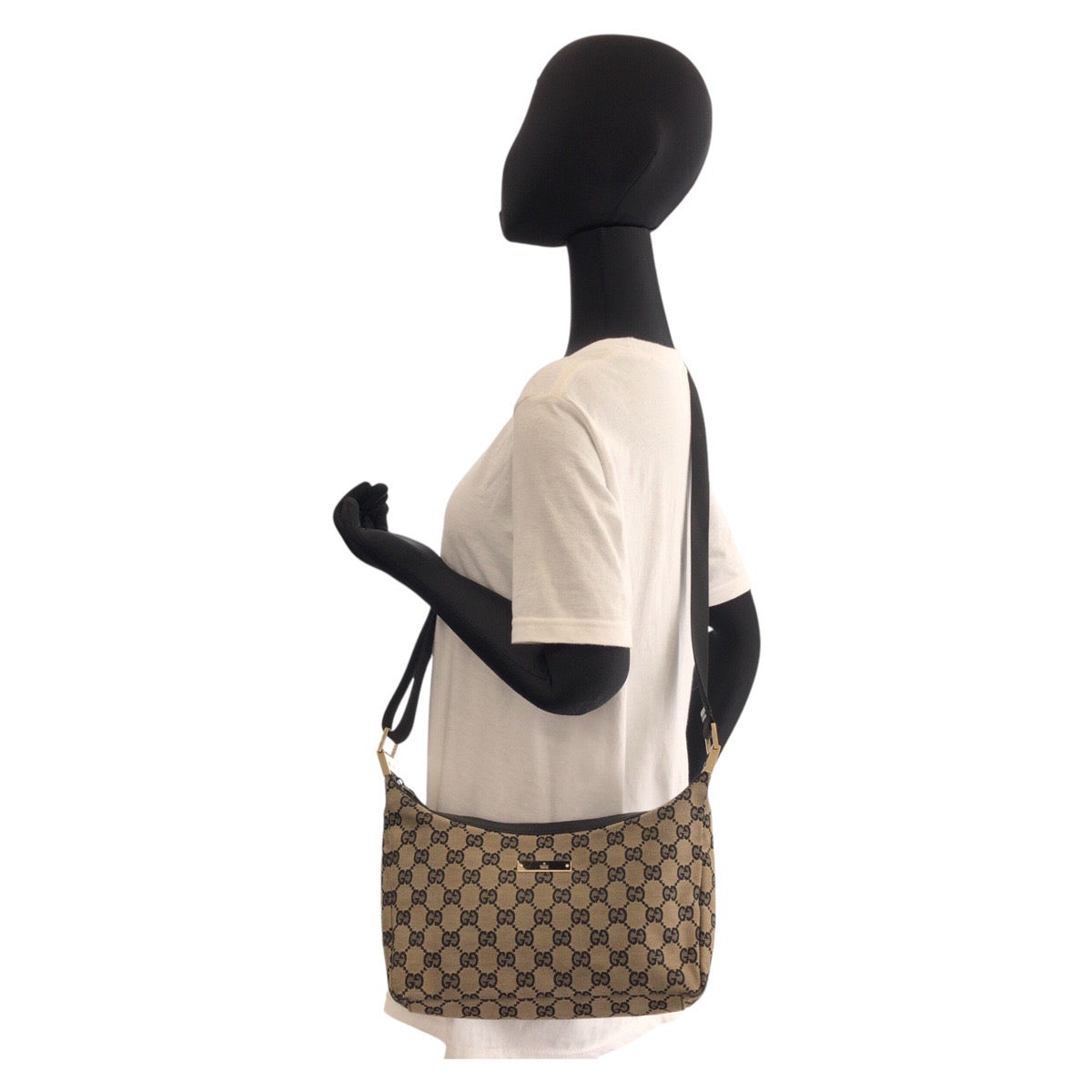 19932
GUCCI グッチ ベージュ ブラック 黒 ゴールド金具 GGキャンバス 019 0433 ショルダーバッグ ポシェット レディース AB28