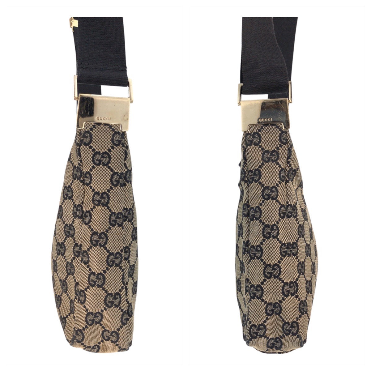19932
GUCCI グッチ ベージュ ブラック 黒 ゴールド金具 GGキャンバス 019 0433 ショルダーバッグ ポシェット レディース AB28