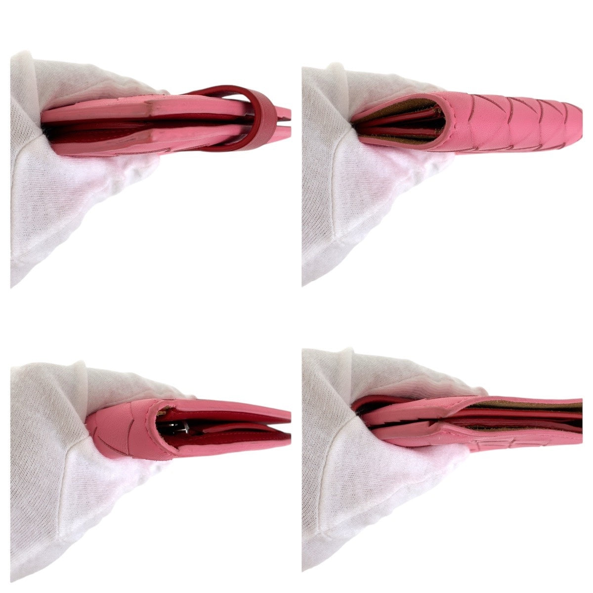 19941
BOTTEGAVENETA ボッテガヴェネタ イントレチャート ピンク レッド シルバー金具 レザー 折財布 コンパクトウォレット レディース ABP