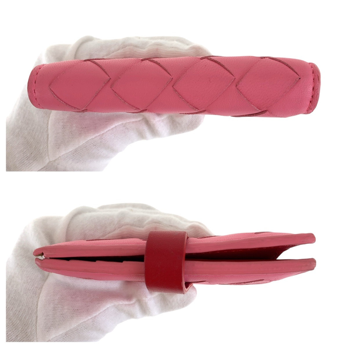 19941
BOTTEGAVENETA ボッテガヴェネタ イントレチャート ピンク レッド シルバー金具 レザー 折財布 コンパクトウォレット  レディース ABP