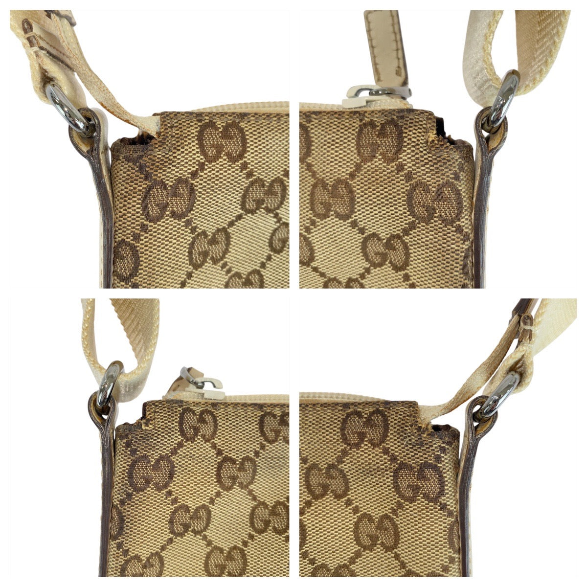 19944
GUCCI グッチ ブラウン アイボリー シルバー金具 GGキャンバス / レザー 147671 ショルダーバッグ ポシェット レディース AB