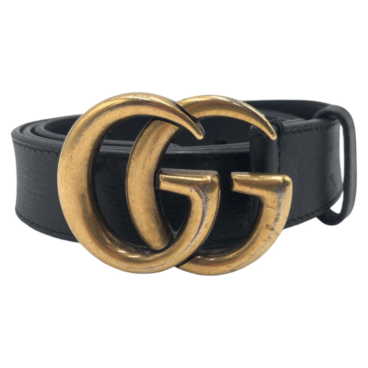 19946
GUCCI GG Marmont 80/32 Black Gold Leather / Metal 414516 AP00T Belt Buckle Men's ABP23