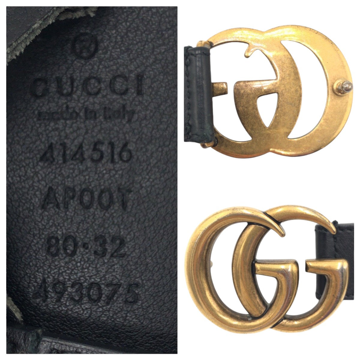 19946
GUCCI グッチ GGマーモント ブラック 黒 ゴールド レザー / メタル 414516 AP00T ベルト バックル  メンズ ABP