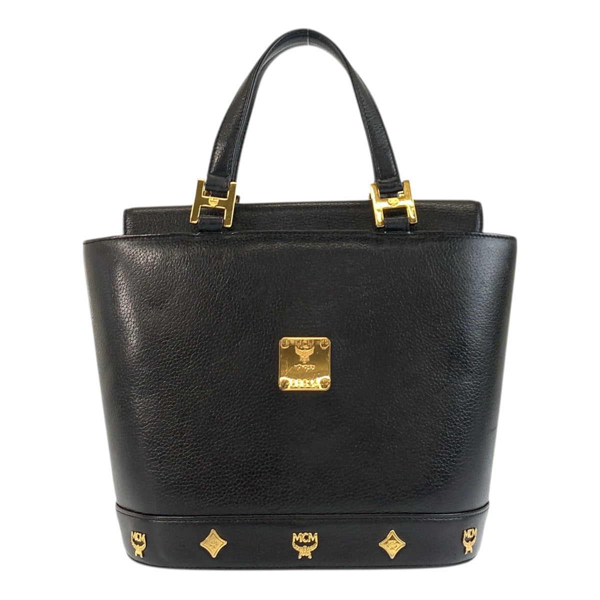 19948
MCM エム シー エム ブラック 黒 ゴールド金具 レザー ハンドバッグ レディース ABP