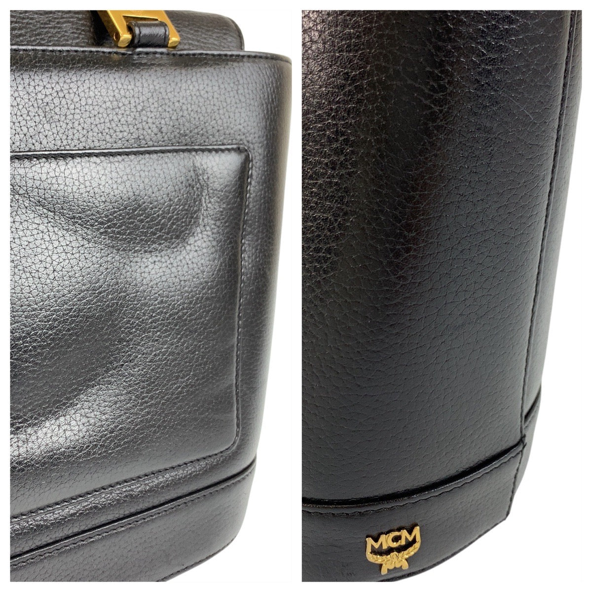 19948
MCM エム シー エム ブラック 黒 ゴールド金具 レザー ハンドバッグ レディース ABP
