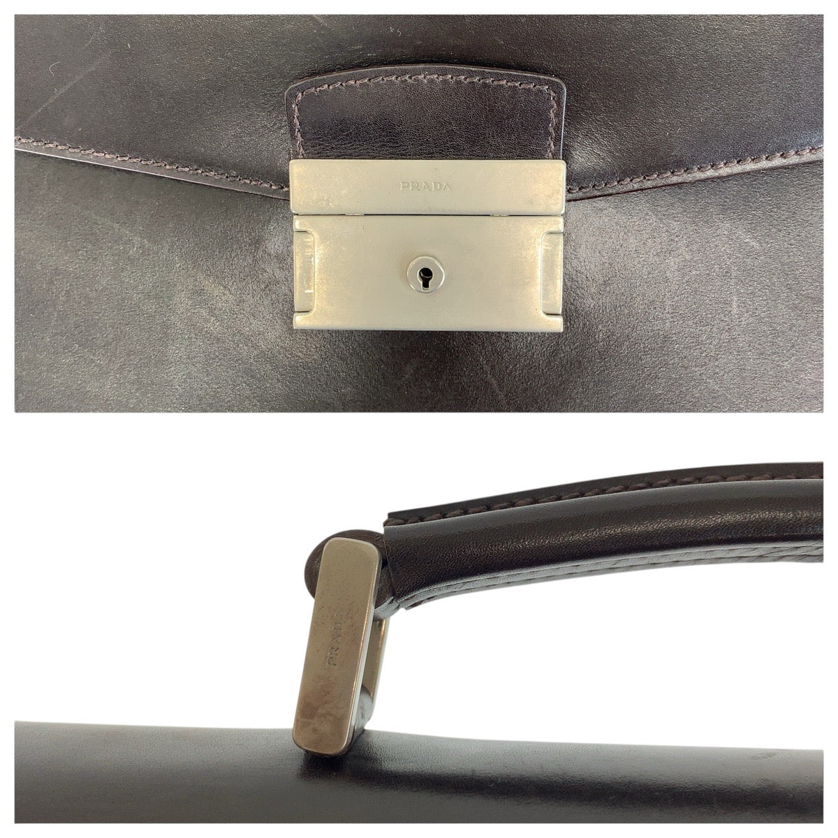 19950
PRADA プラダ ブラウン シルバー金具 レザー ビジネスバッグ ブリーフケース  メンズ ABP