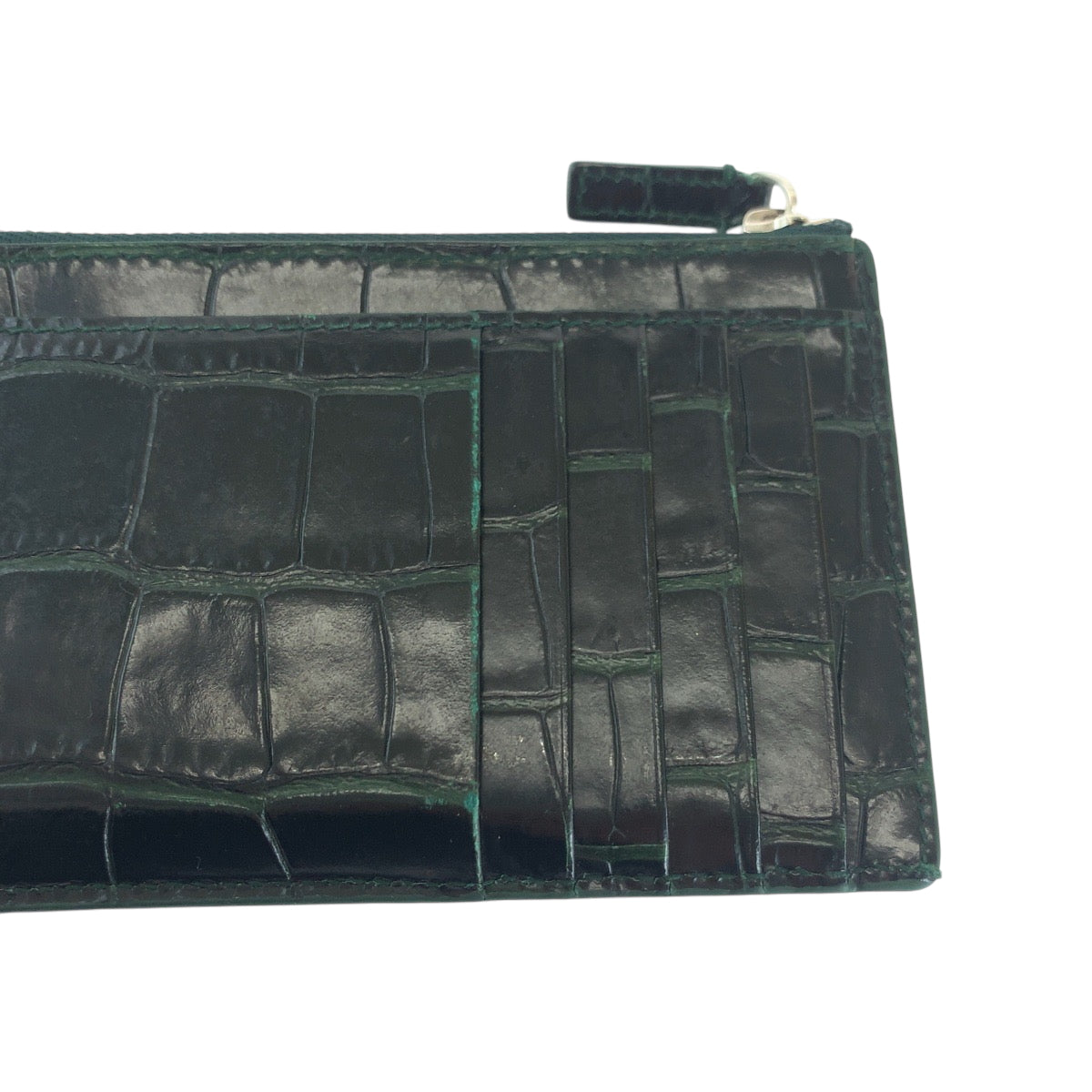 19955
BALENCIAGA バレンシアガ クロコ型押し ブラック 黒 グリーン シルバー金具 レザー 640535 コンパクトウォレット フラグメントケース  メンズ ABP