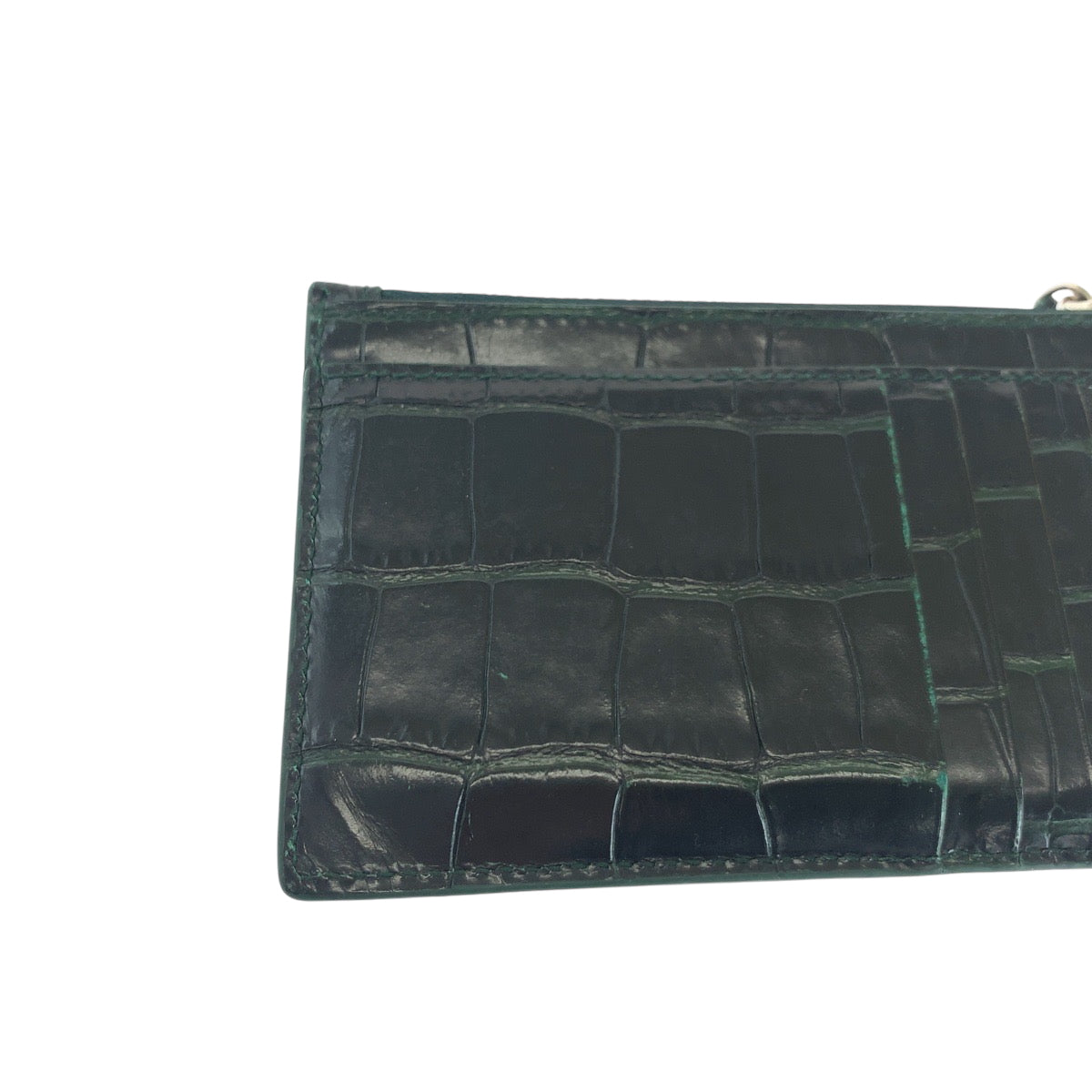 19955
BALENCIAGA バレンシアガ クロコ型押し ブラック 黒 グリーン シルバー金具 レザー 640535 コンパクトウォレット フラグメントケース  メンズ ABP
