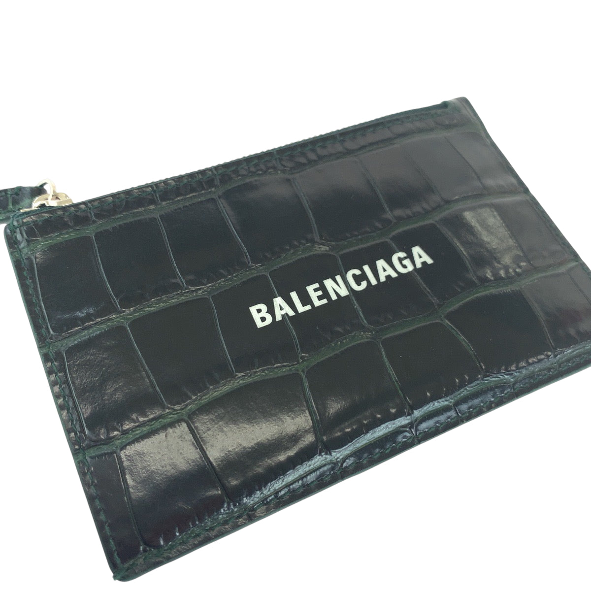 19955
BALENCIAGA バレンシアガ クロコ型押し ブラック 黒 グリーン シルバー金具 レザー 640535 コンパクトウォレット フラグメントケース  メンズ ABP
