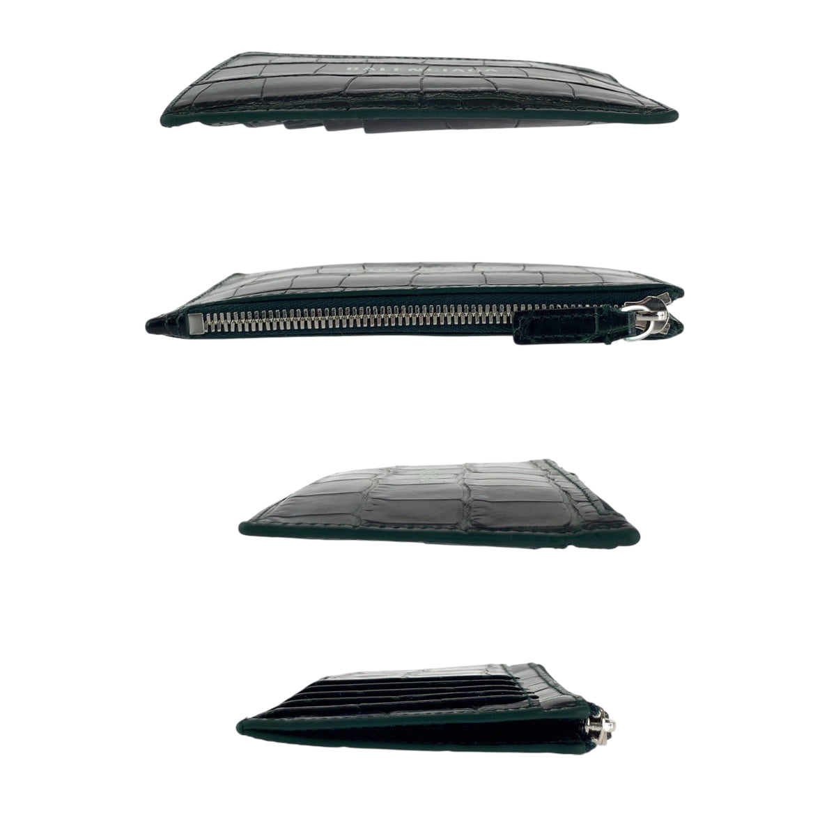 19955
BALENCIAGA バレンシアガ クロコ型押し ブラック 黒 グリーン シルバー金具 レザー 640535 コンパクトウォレット フラグメントケース  メンズ ABP