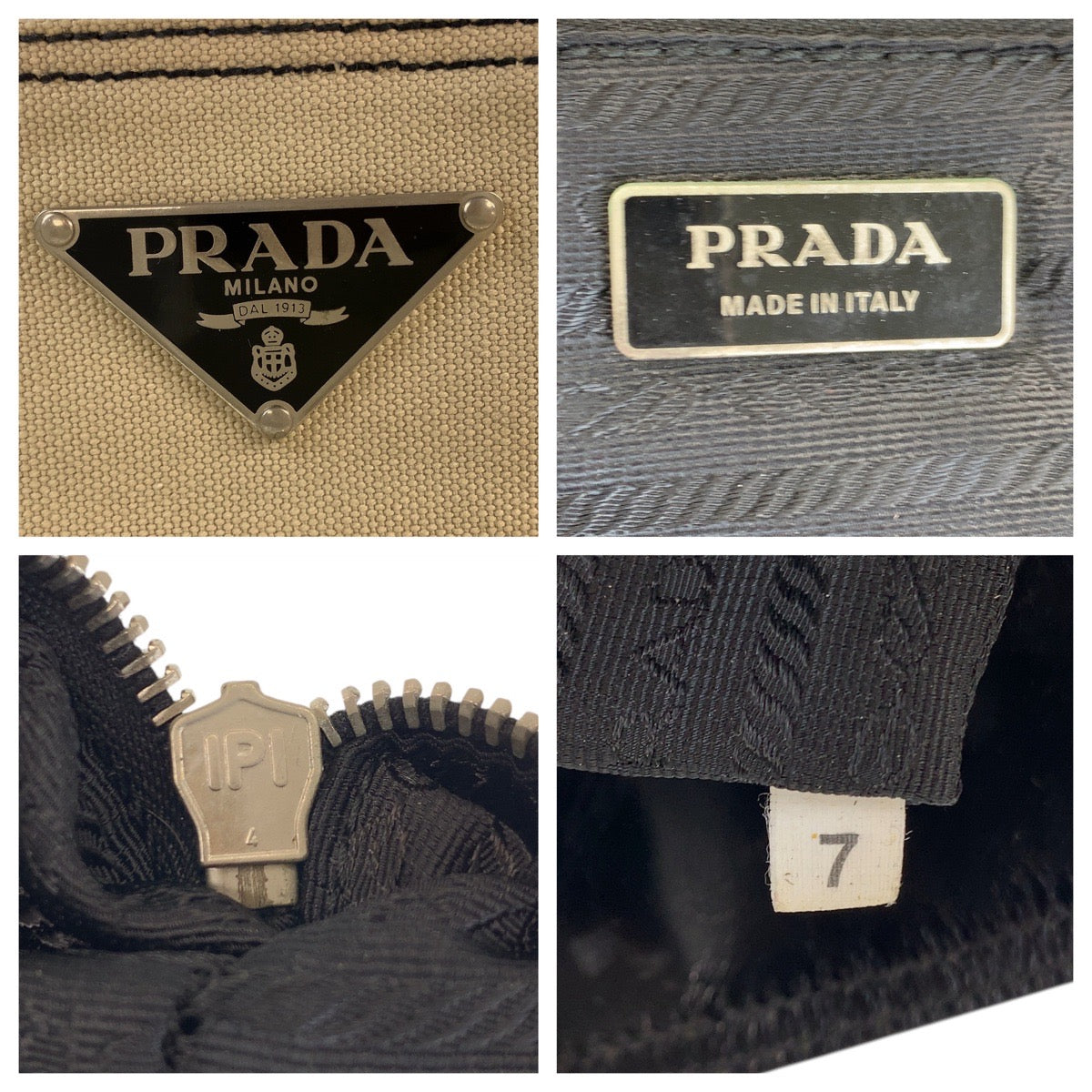 19957
PRADA プラダ 三角ロゴプレート ベージュ ブラック 黒 シルバー金具 キャンバス / エナメル トートバッグ ショルダーバッグ レディース AB