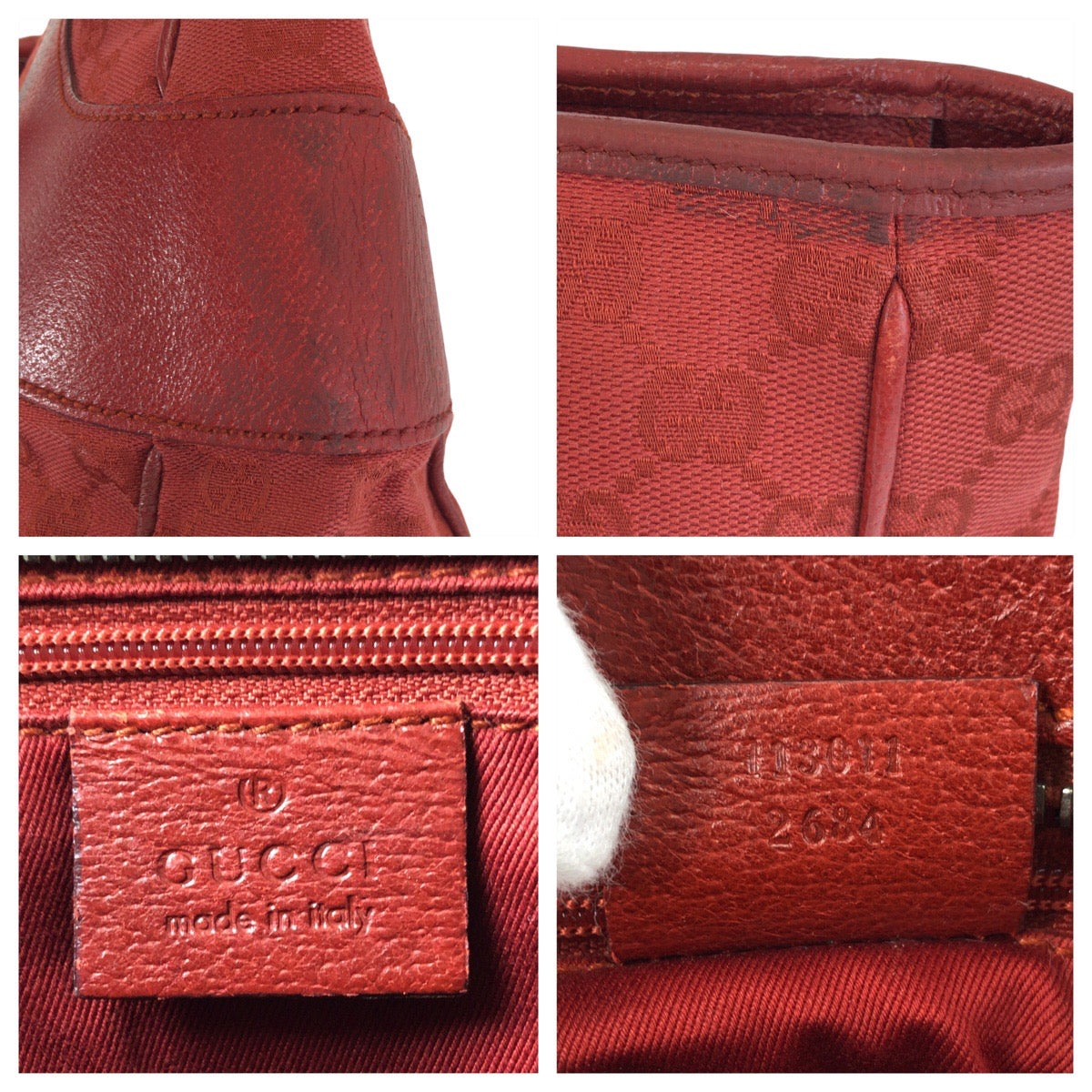 19958
GUCCI グッチ レッド GGキャンバス / レザー 113011 トートバッグ ショルダーバッグ レディース AB