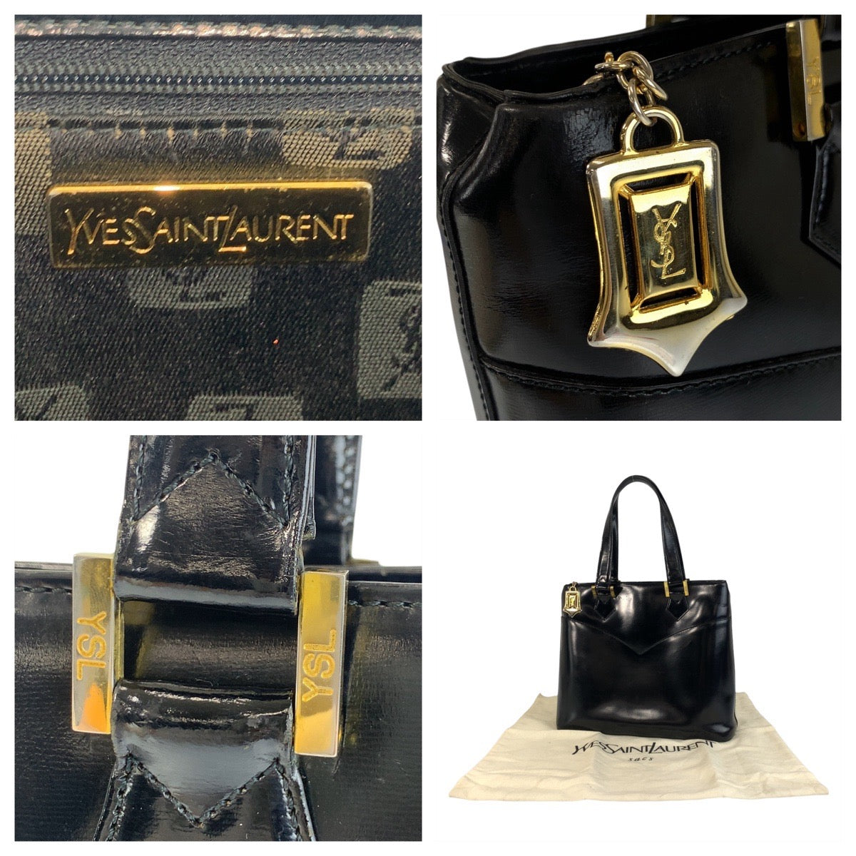 19986
YVES SAINT LAURENT イヴ サンローラン ヴィンテージ YSL ブラック 黒 ゴールド金具 レザー ハンドバッグ レディース ABP27