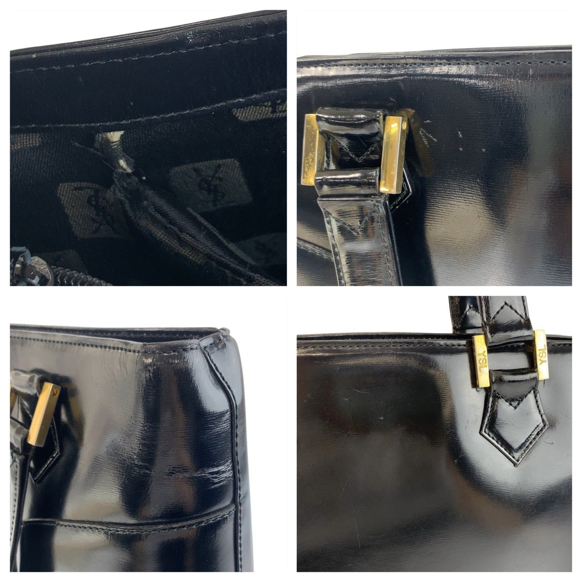 19986
YVES SAINT LAURENT イヴ サンローラン ヴィンテージ YSL ブラック 黒 ゴールド金具 レザー ハンドバッグ レディース ABP27