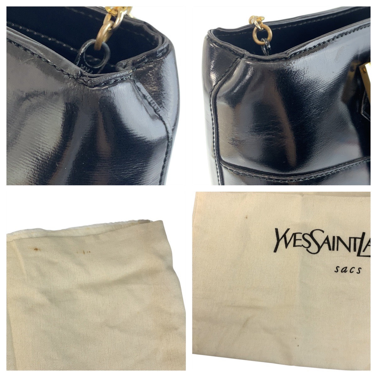 19986
YVES SAINT LAURENT イヴ サンローラン ヴィンテージ YSL ブラック 黒 ゴールド金具 レザー ハンドバッグ レディース ABP27