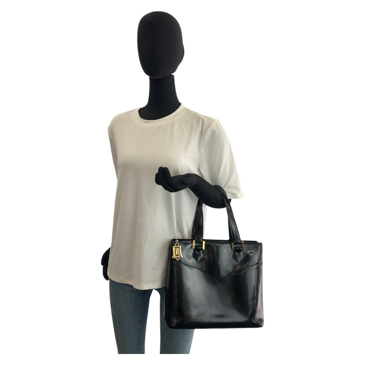 19986
YVES SAINT LAURENT イヴ サンローラン ヴィンテージ YSL ブラック 黒 ゴールド金具 レザー ハンドバッグ レディース ABP27