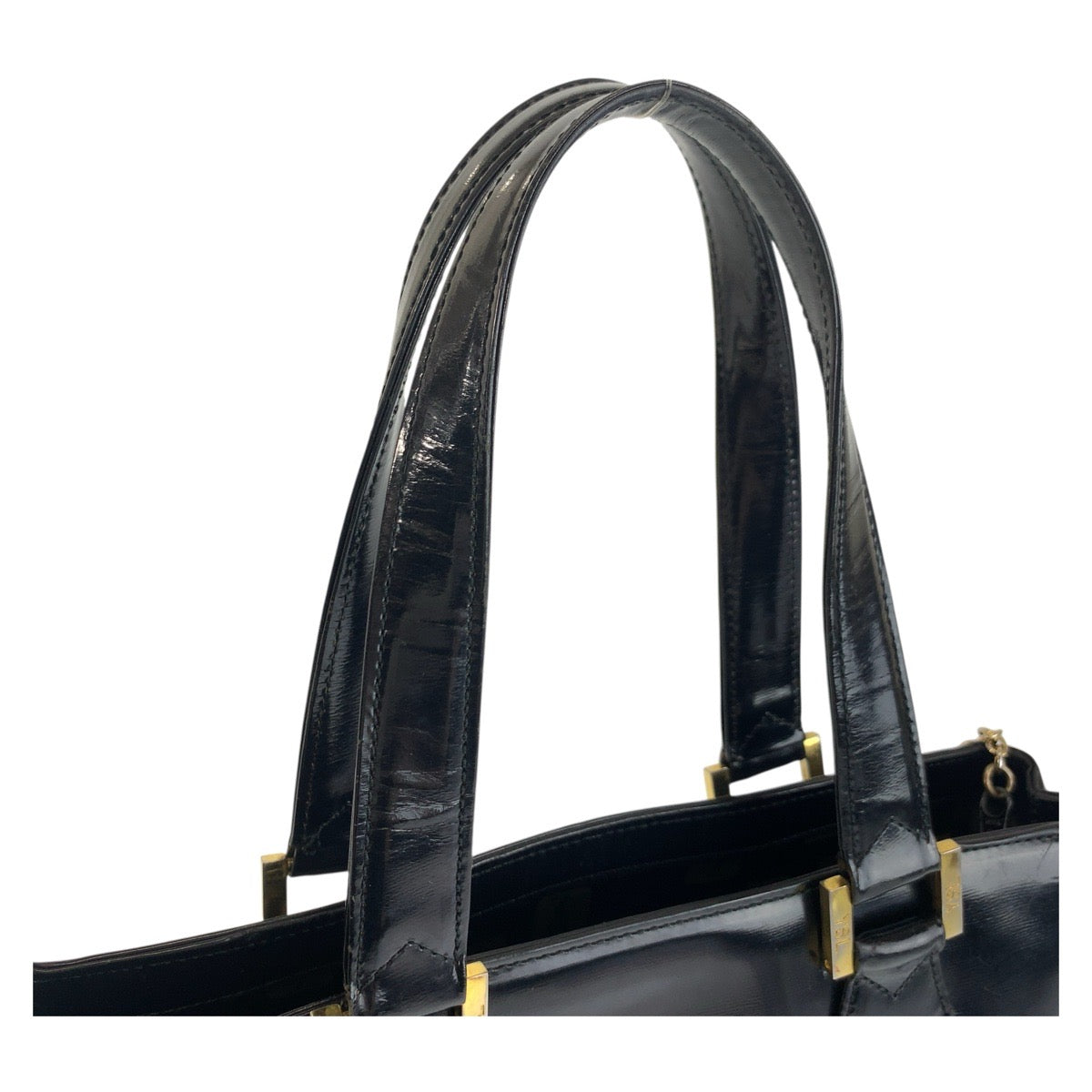 19986
YVES SAINT LAURENT イヴ サンローラン ヴィンテージ YSL ブラック 黒 ゴールド金具 レザー ハンドバッグ レディース ABP27