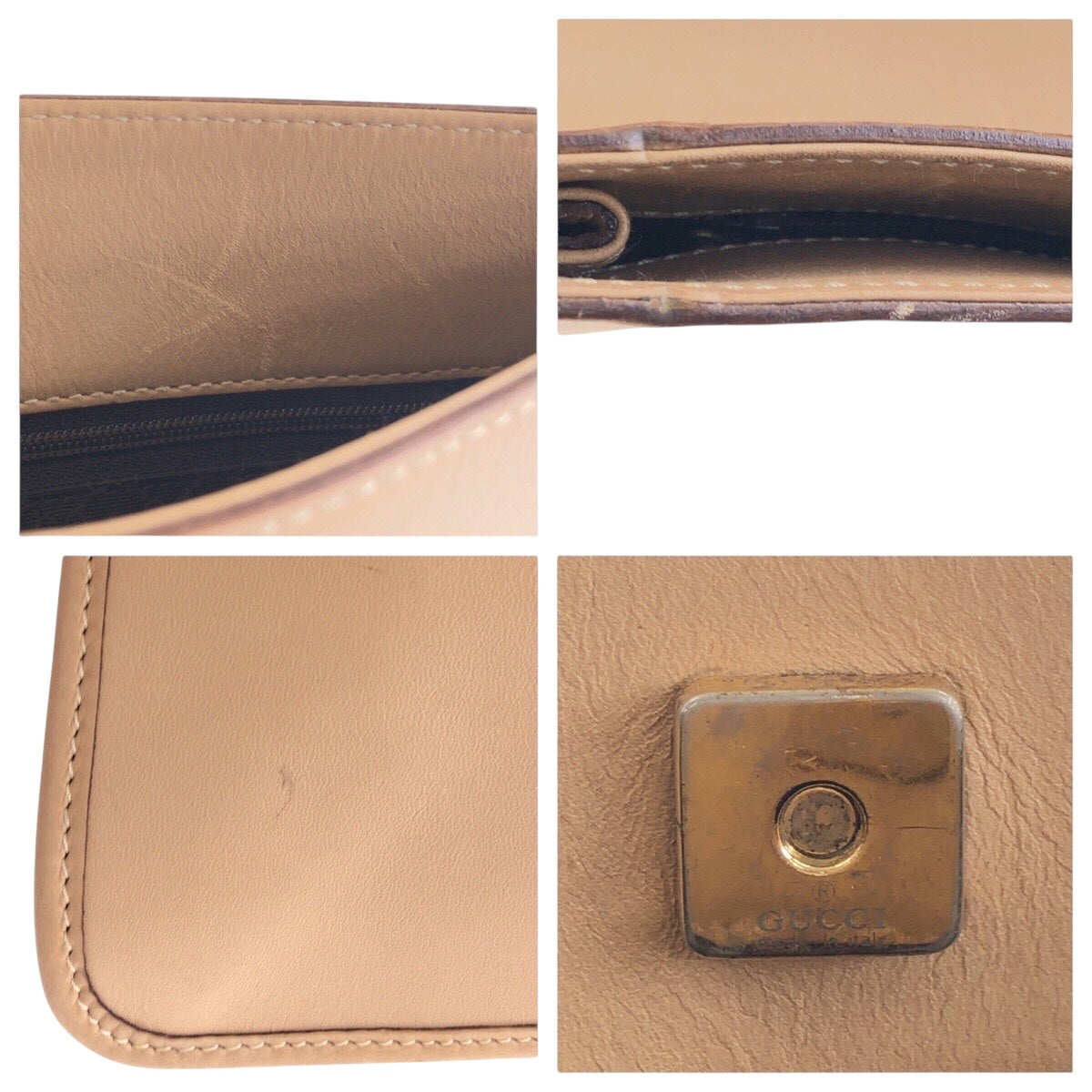 19993
GUCCI グッチ ベージュ ゴールド金具 レザー 91762 ショルダーバッグ ポシェット レディース ABP32