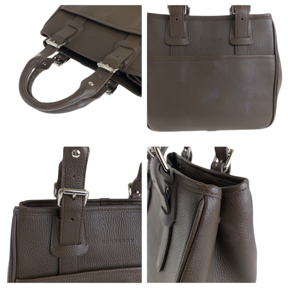20008
BURBERRY バーバリー 中チェック柄 ブラウン シルバー金具 レザー トートバッグ ハンドバッグ レディース AB