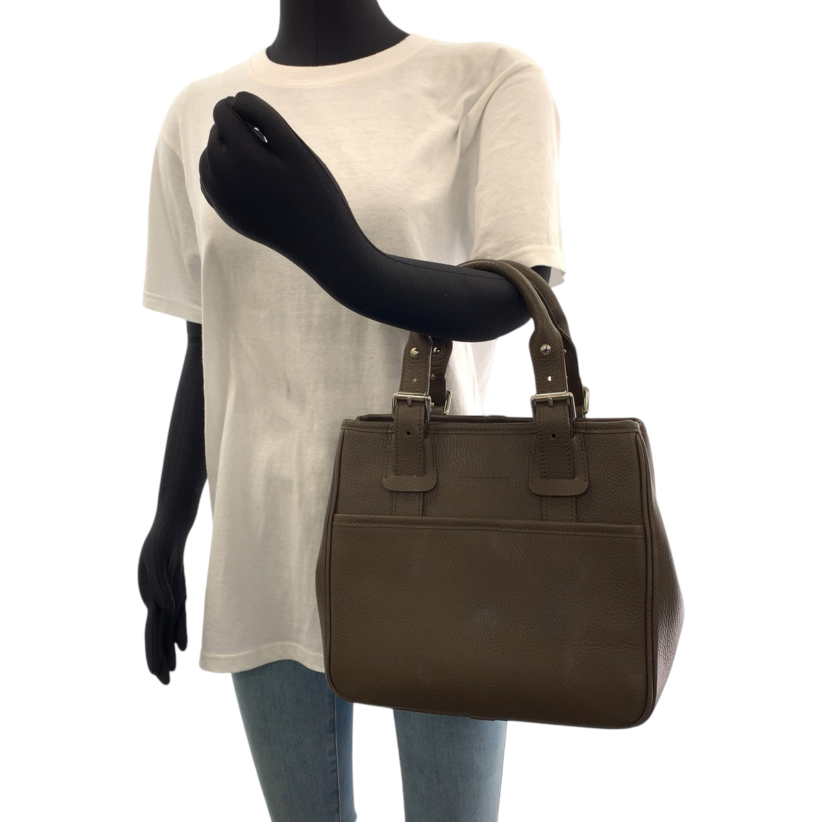 20008
BURBERRY バーバリー 中チェック柄 ブラウン シルバー金具 レザー トートバッグ ハンドバッグ レディース AB