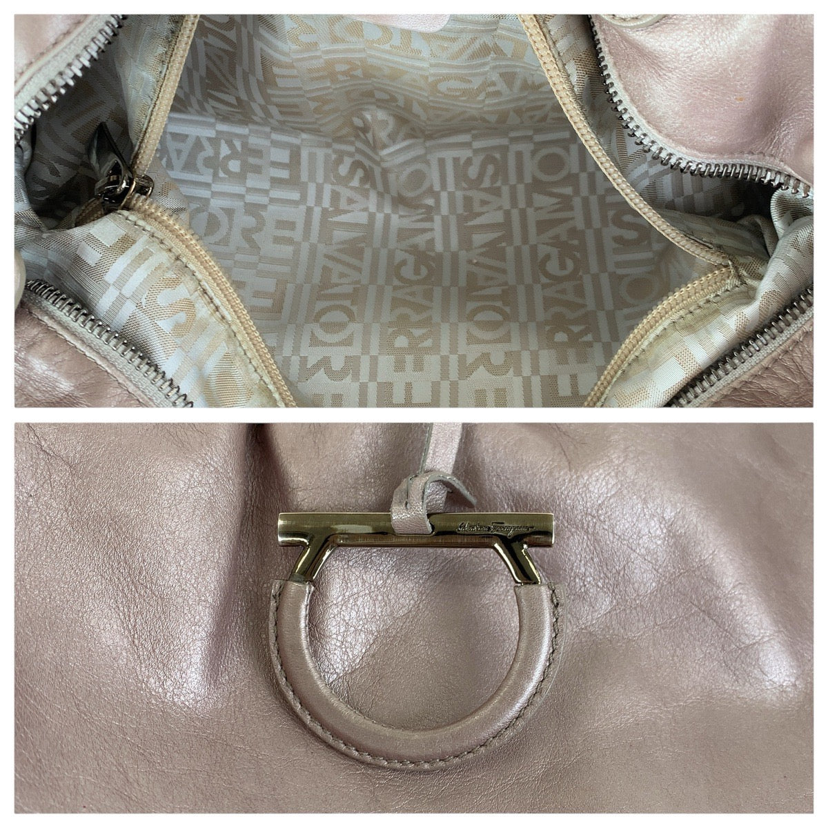 20015
Salvatore Ferragamo サルヴァトーレフェラガモ ガンチーニ ピンク シルバー金具 レザー トートバッグ ショルダーバッグ レディース AB