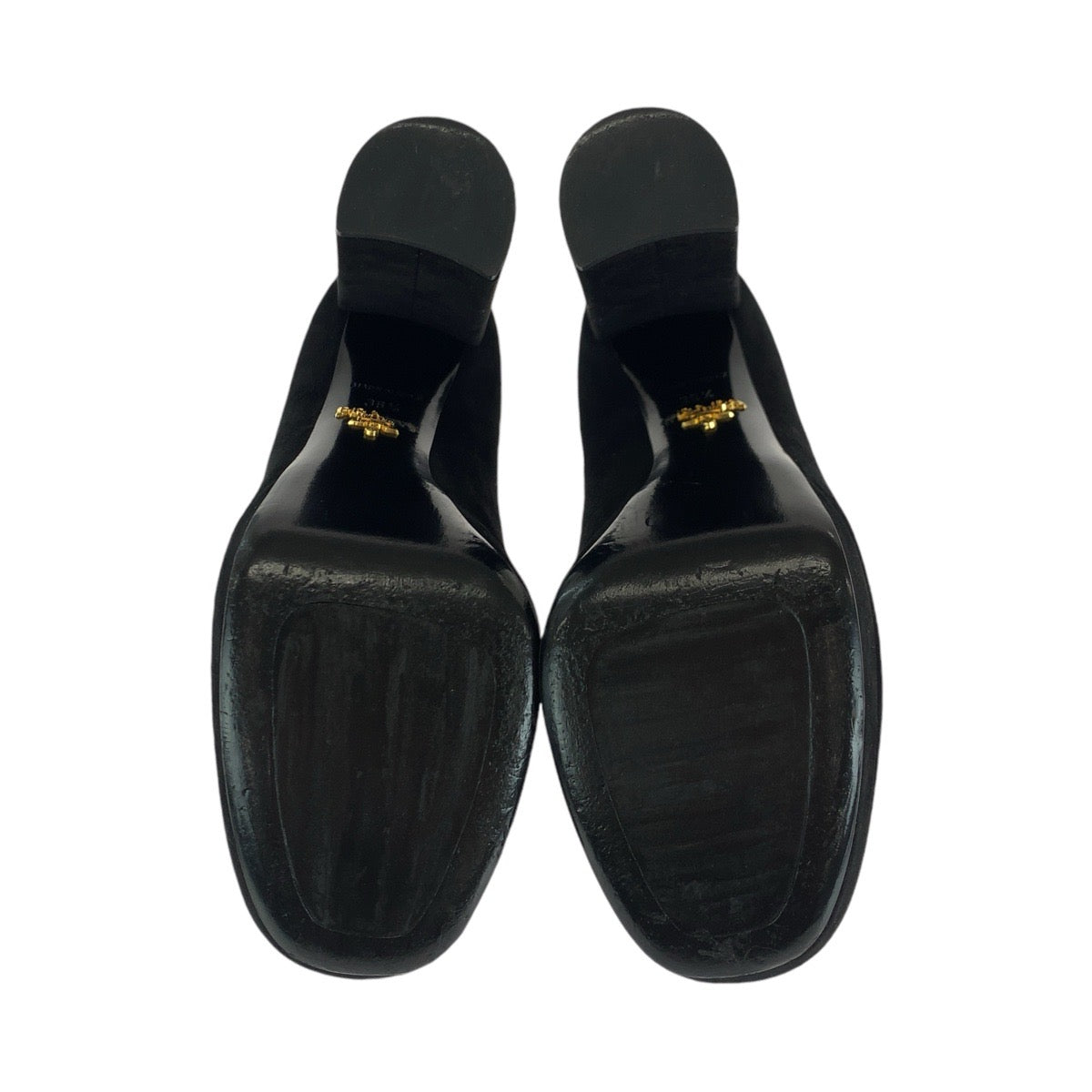 20017
PRADA プラダ ブラック 黒 ゴールド金具 スウェード パンプス チャンキーヒール ハイヒール レディース ABP12