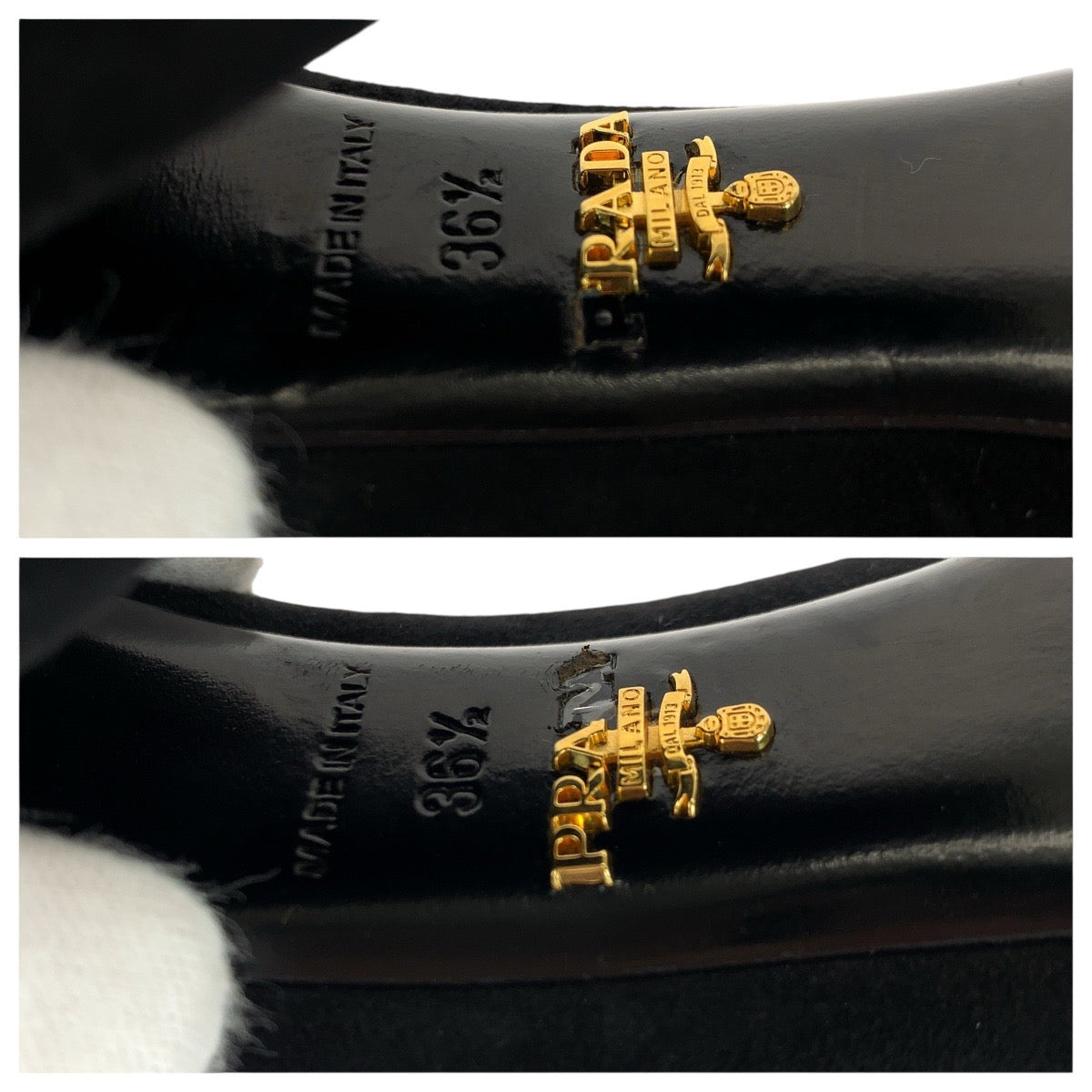 20017
PRADA プラダ ブラック 黒 ゴールド金具 スウェード パンプス チャンキーヒール ハイヒール レディース ABP12