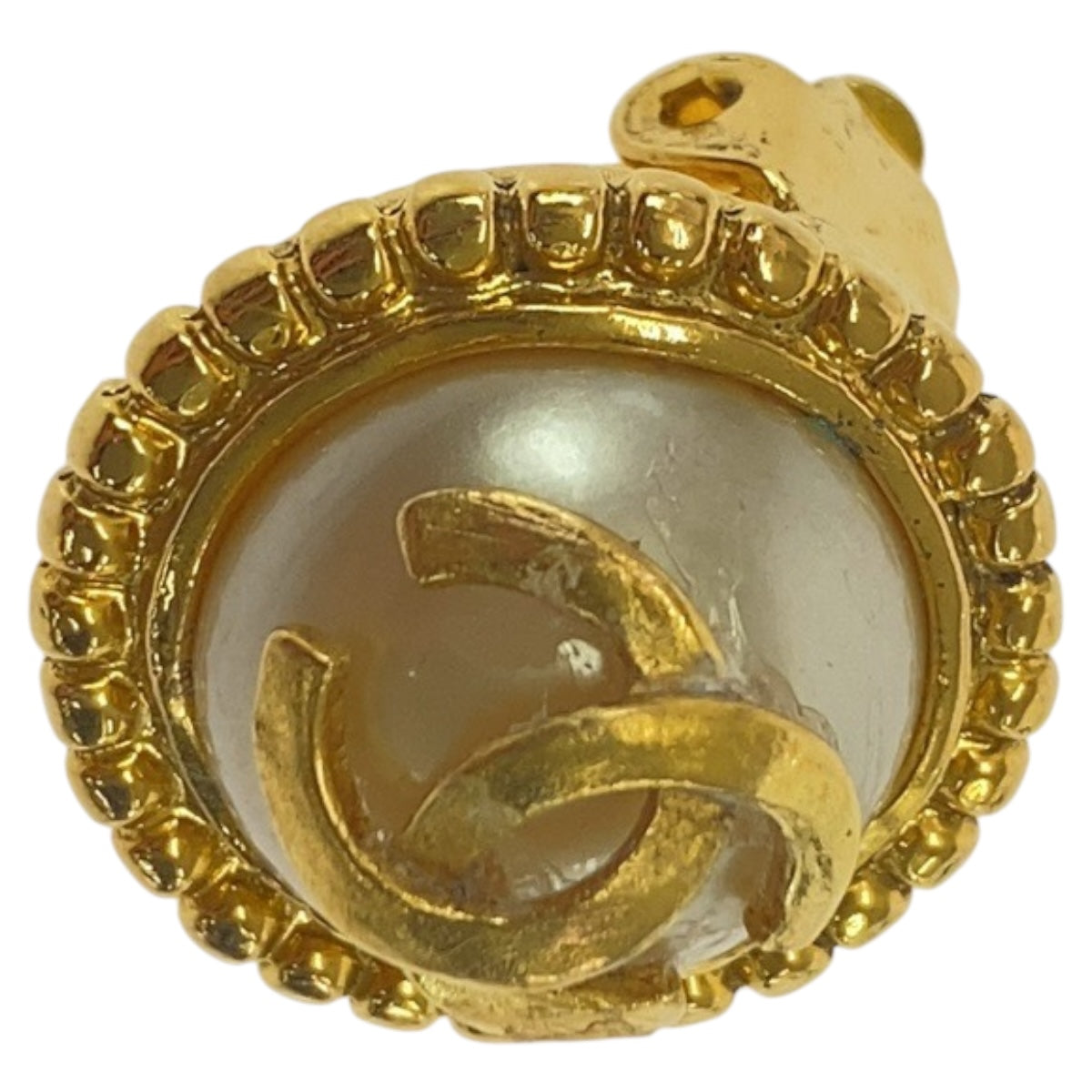 20022
CHANEL シャネル ヴィンテージ ココマーク フェイクパール ゴールド ホワイト メッキ / フェイクパール イヤリング 95A刻印 レディース ABP38