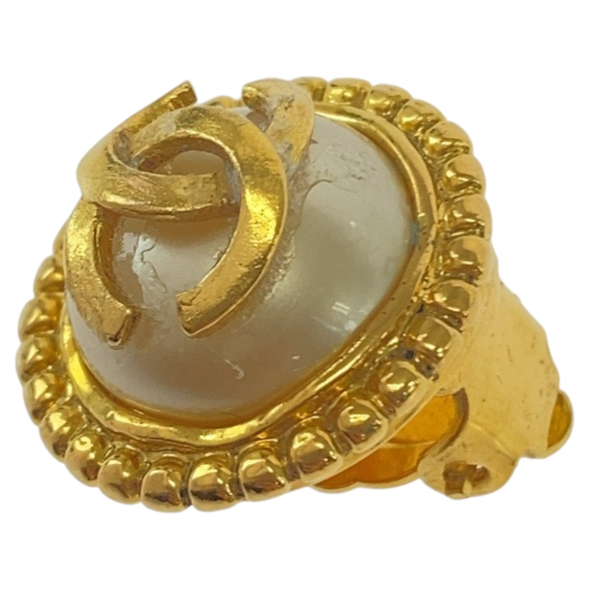 20022
CHANEL シャネル ヴィンテージ ココマーク フェイクパール ゴールド ホワイト メッキ / フェイクパール イヤリング 95A刻印 レディース ABP38