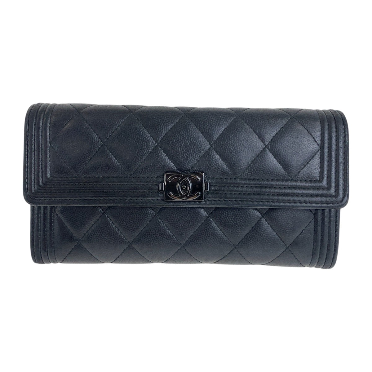 20023
CHANEL シャネル ボーイシャネル ココマーク ブラック 黒 シルバー金具 キャビアスキン ロングウォレット 長財布 レディース ABP55