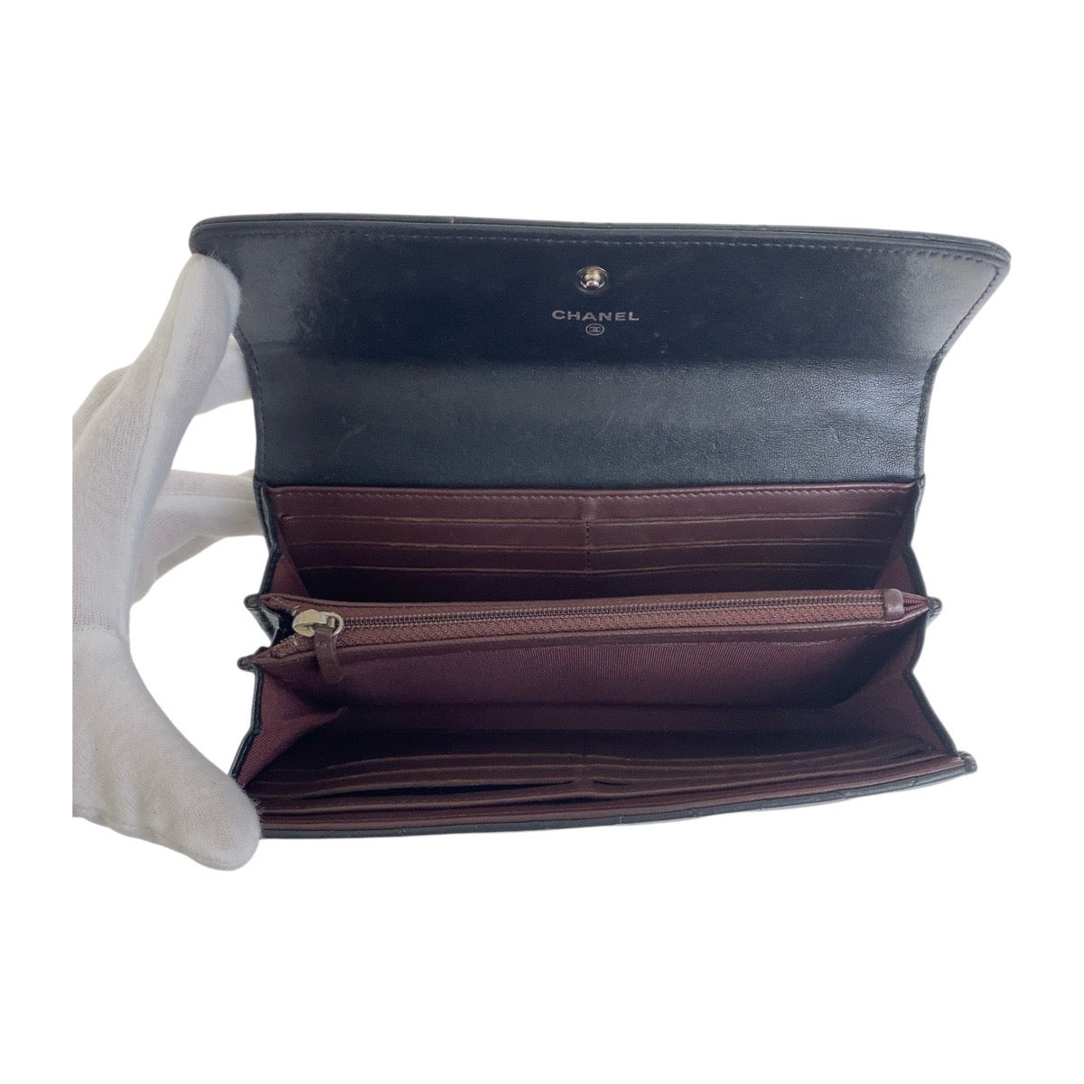 20025
CHANEL シャネル マトラッセ ココマーク ブラック 黒 シルバー金具 ラムスキン 長財布 ロングウォレット レディース ABP62