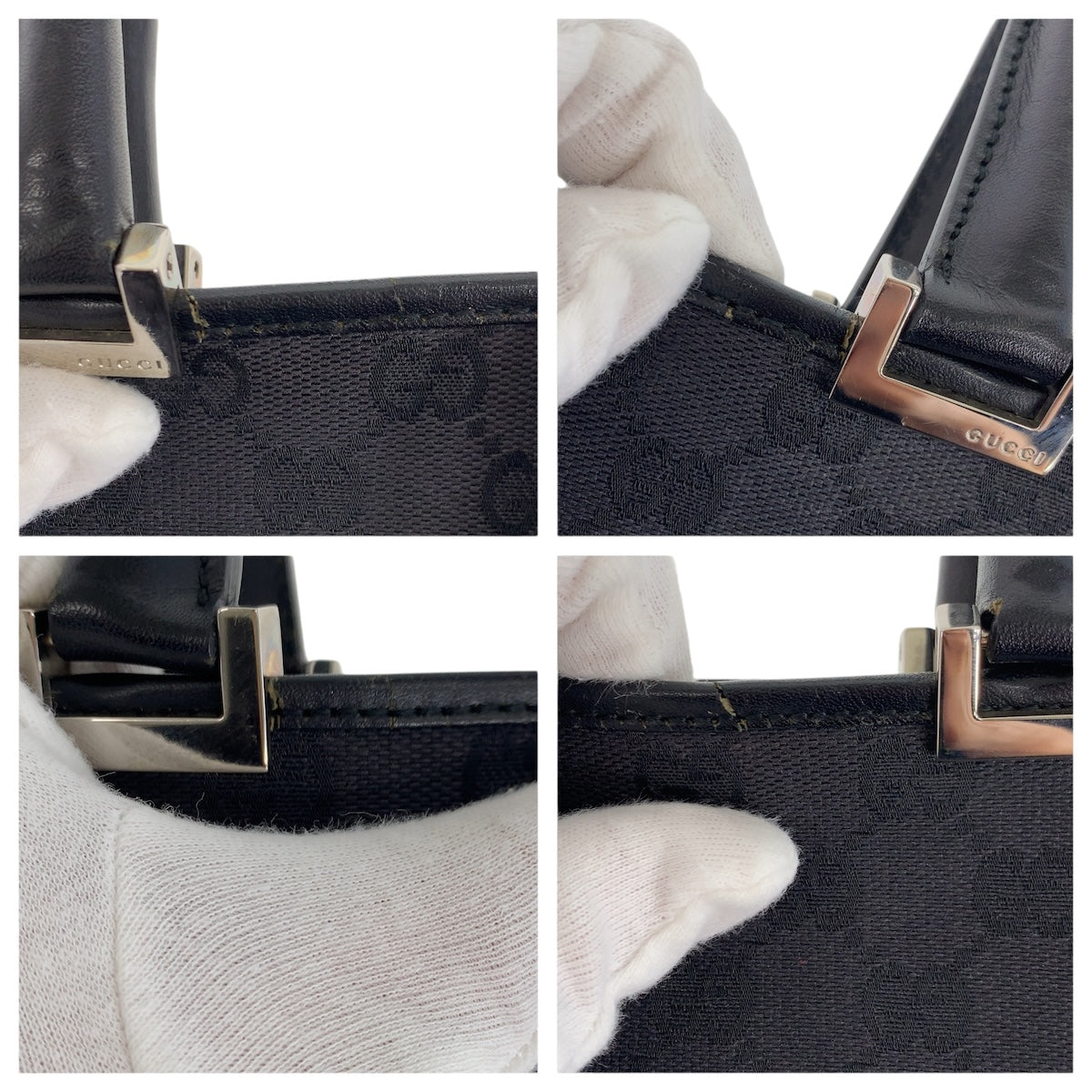 20027
GUCCI グッチ ブラック 黒 シルバー金具 レザー / GGキャンバス 002 1064 トートバッグ ショルダーバッグ レディース ABP41
