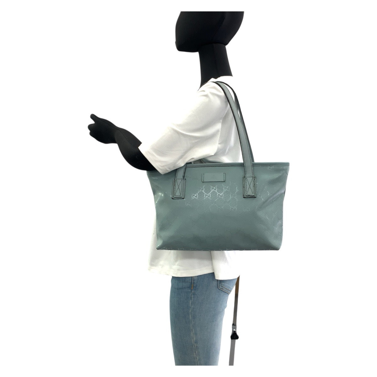 20029
GUCCI GG Imprime Light Blue Silver Hardware Leather 211138 Tote Bag Shoulder Bag Ladies B20