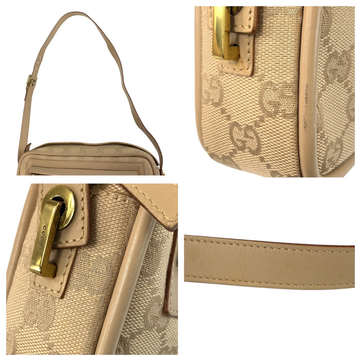 20030
GUCCI グッチ ベージュ ゴールド金具 GGキャンバス / レザー 92728 ショルダーバッグ レディース ABP38