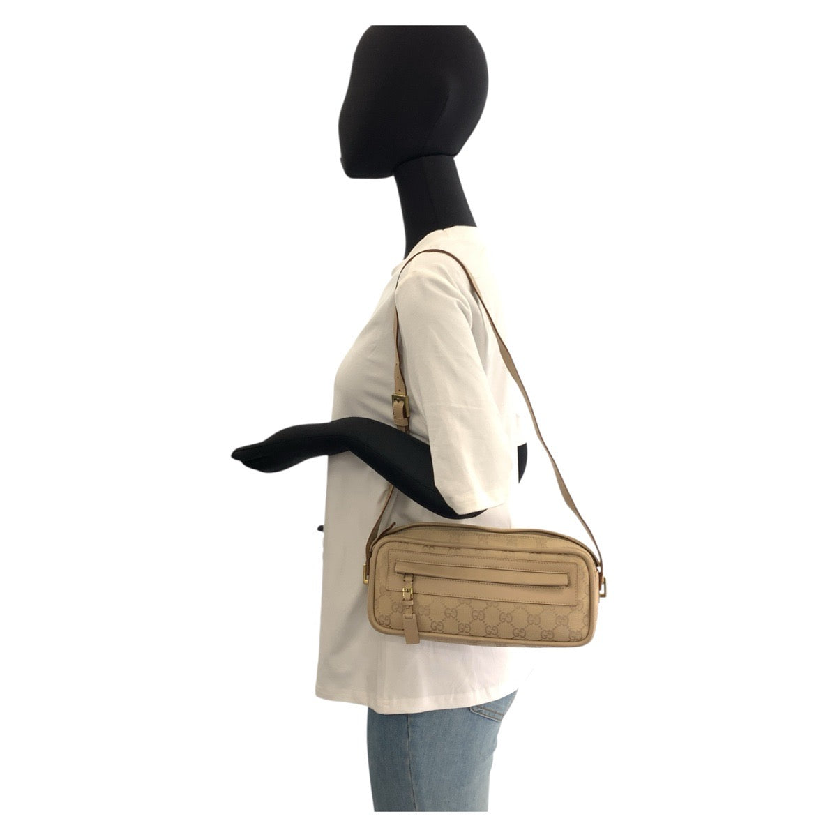 20030
GUCCI グッチ ベージュ ゴールド金具 GGキャンバス / レザー 92728 ショルダーバッグ レディース ABP38