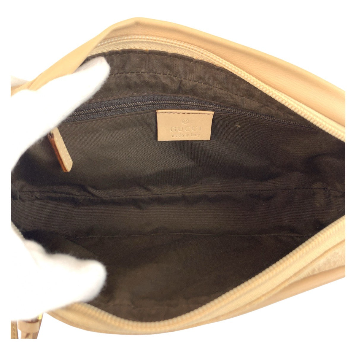 20030
GUCCI グッチ ベージュ ゴールド金具 GGキャンバス / レザー 92728 ショルダーバッグ レディース ABP38