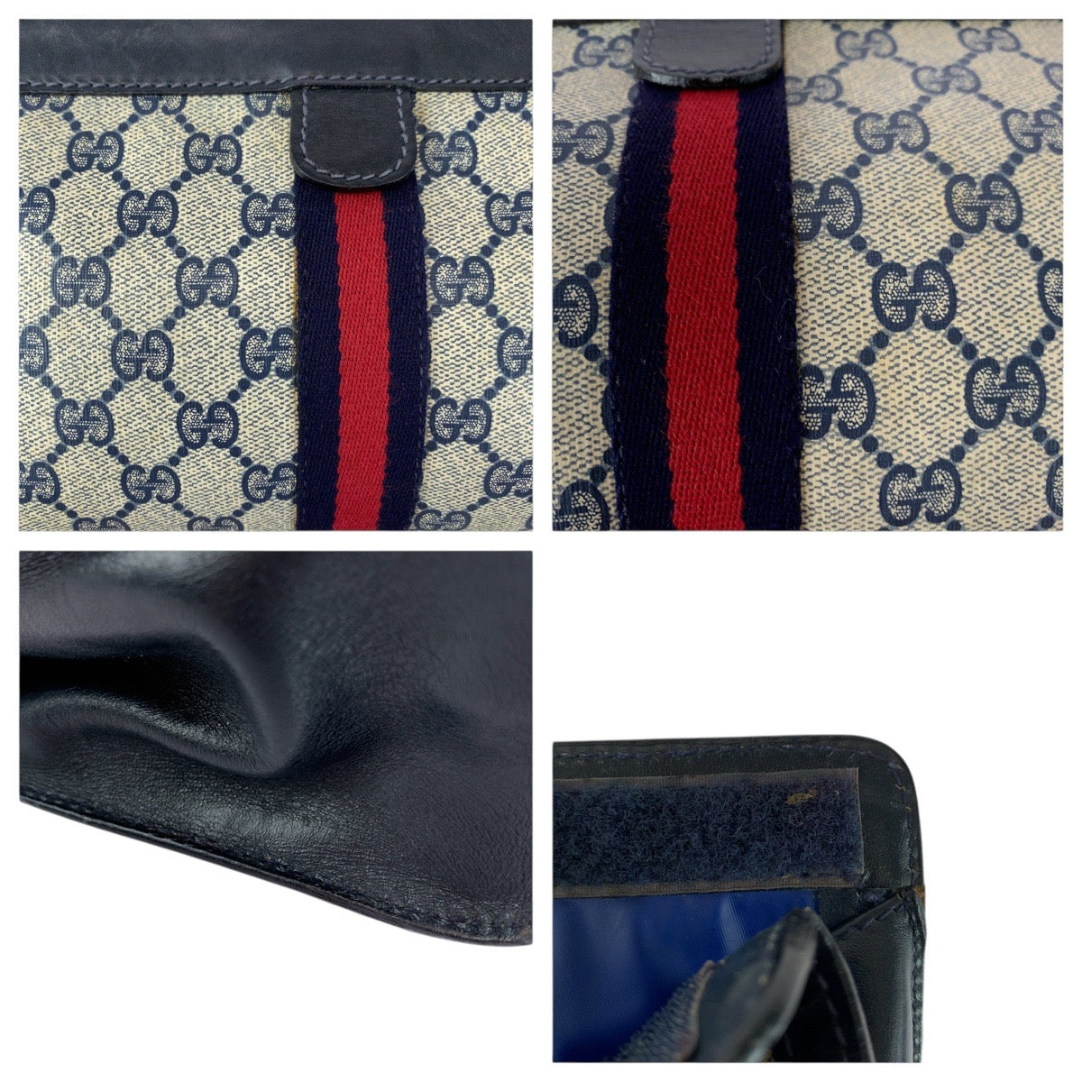 20032
GUCCI グッチ ヴィンテージ オールドグッチ シェリーライン ネイビー レッド グレー GGスプリームキャンバス / レザー クラッチバッグ セカンドバッグ メンズ AB15
