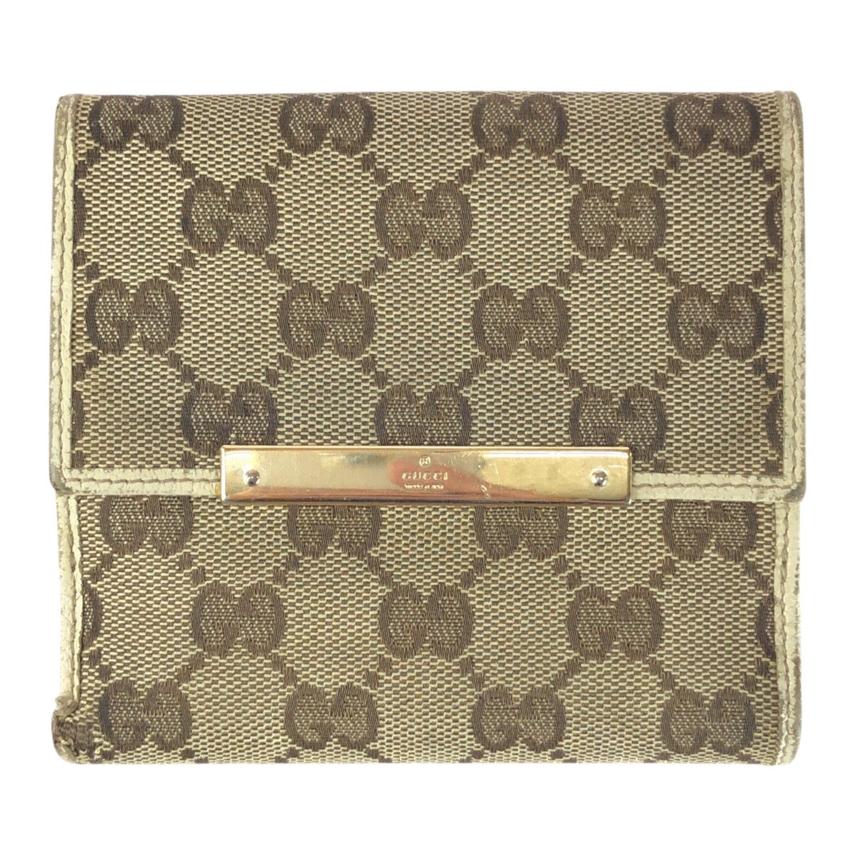 20035
GUCCI グッチ ベージュ ゴールド金具 GGキャンバス 112664 折財布 コンパクトウォレット レディース B3