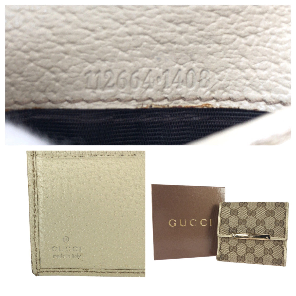 20035
GUCCI グッチ ベージュ ゴールド金具 GGキャンバス 112664 折財布 コンパクトウォレット レディース B3