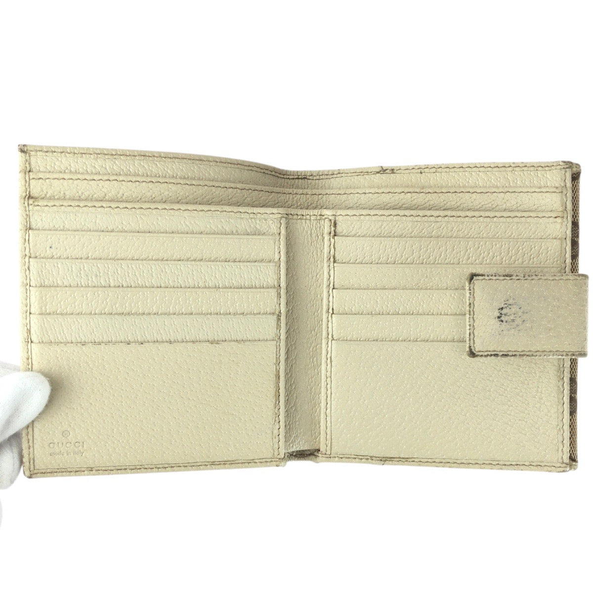 20035
GUCCI グッチ ベージュ ゴールド金具 GGキャンバス 112664 折財布 コンパクトウォレット レディース B3
