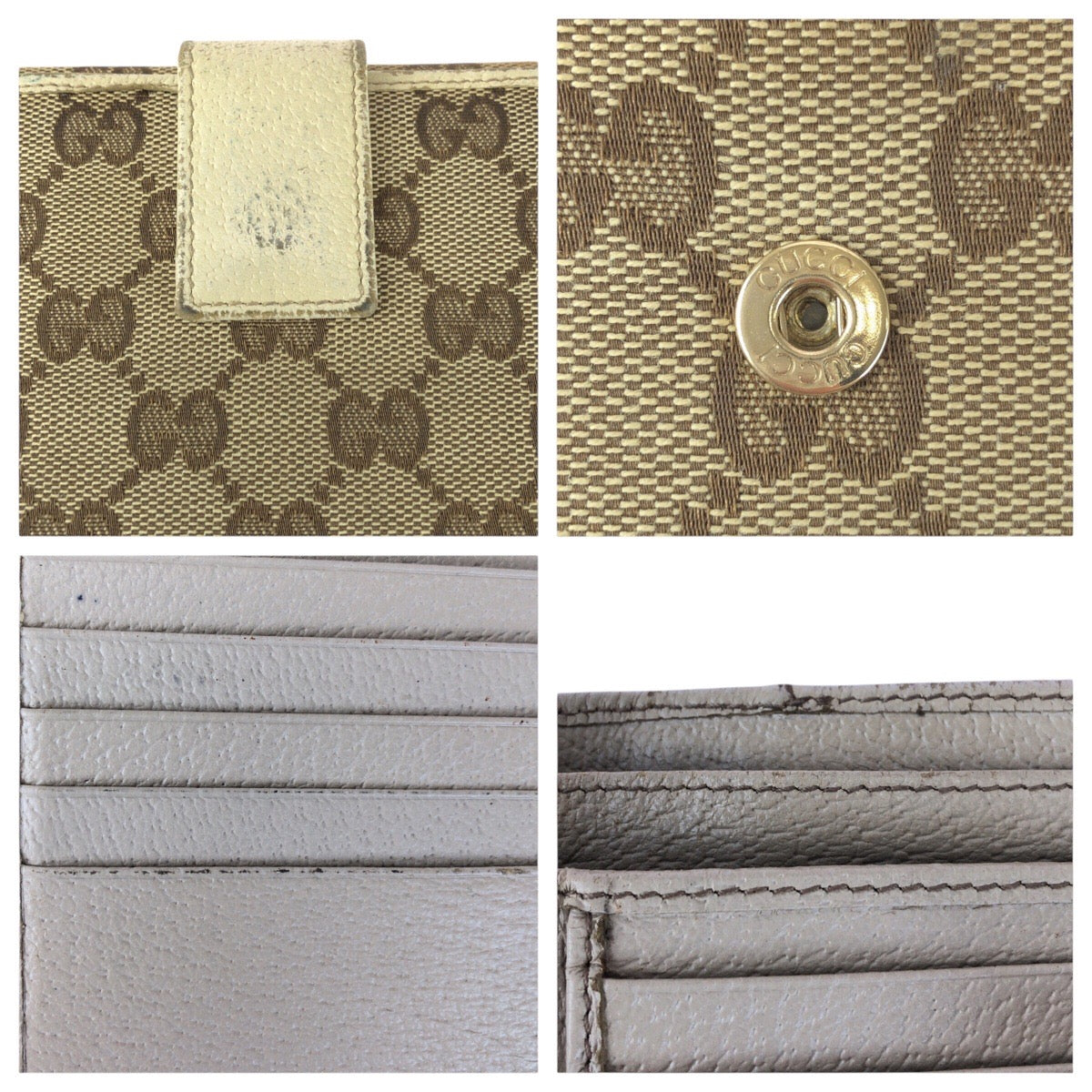 20035
GUCCI グッチ ベージュ ゴールド金具 GGキャンバス 112664 折財布 コンパクトウォレット レディース B3